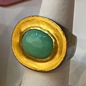 Stunning Nava Zahavi Ring Sz 6.5, Stone Wrapped w/ 24K Gold on Silver Band